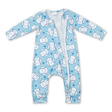 Blue baseball star smile baby boys zipper romper