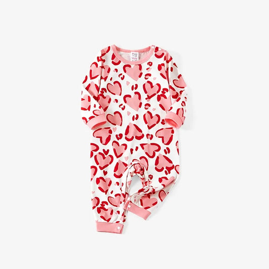 Pink heart long sleeves baby girls valentines romper