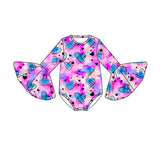 Ruffle long sleeves tie dye heart girls valentines romper