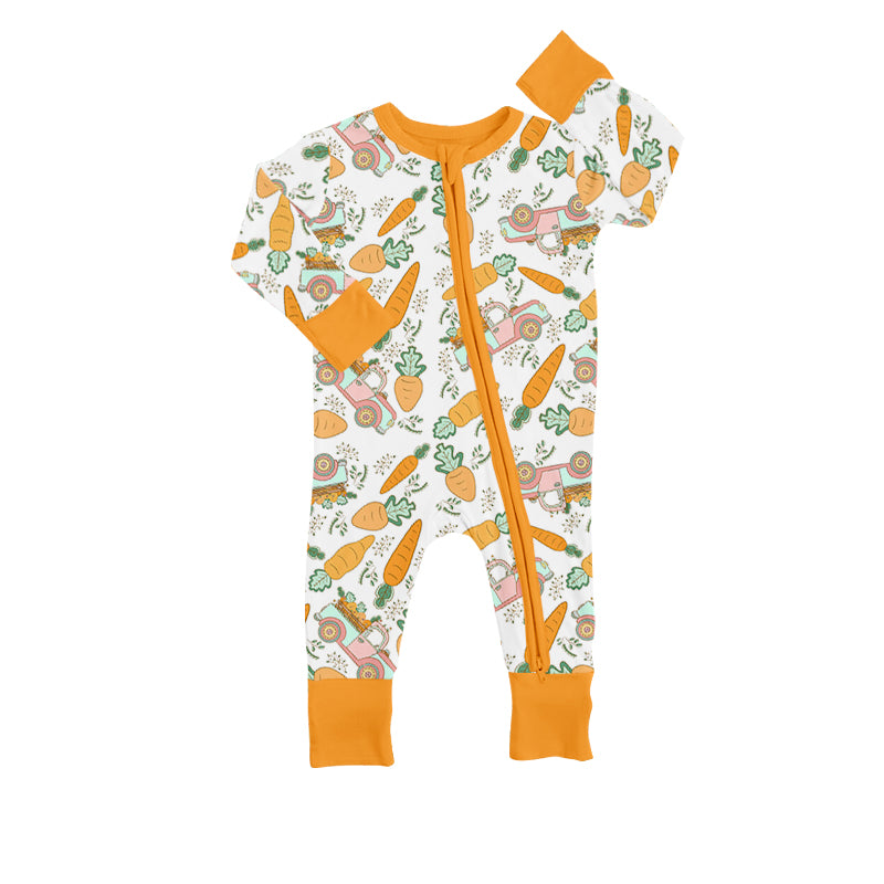 Carrot truck long sleeves baby easter zipper romper