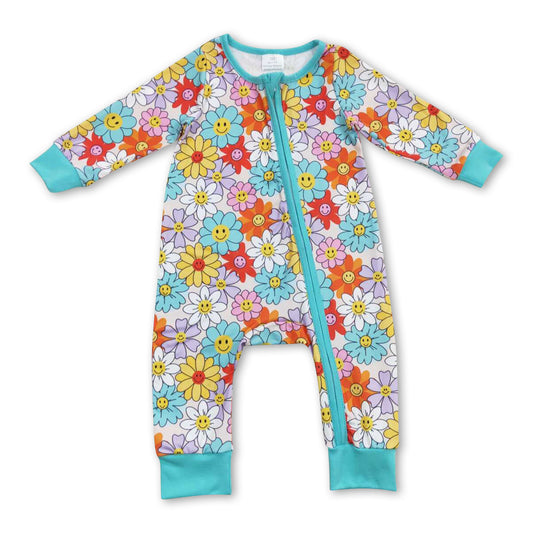 Smile flower long sleeves baby girls zipper romper