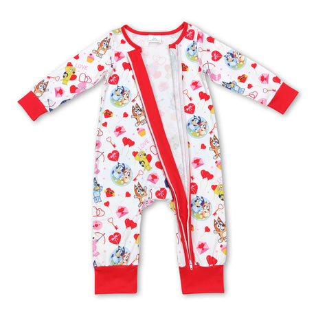 Red Heart dog long sleeves baby girls valentine's romper