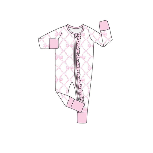 Pink long sleeves bow baby girls zipper romper