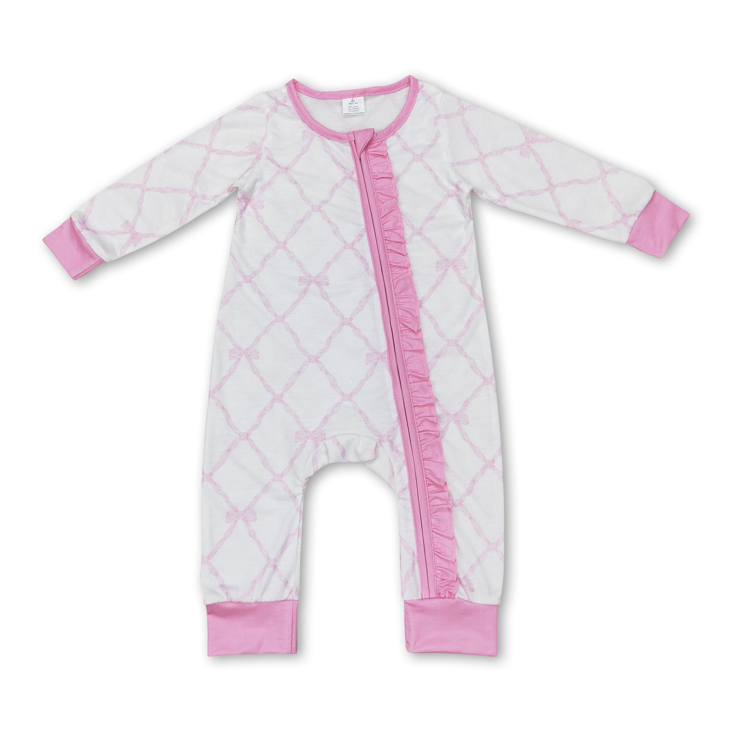 Pink long sleeves bow baby girls zipper romper