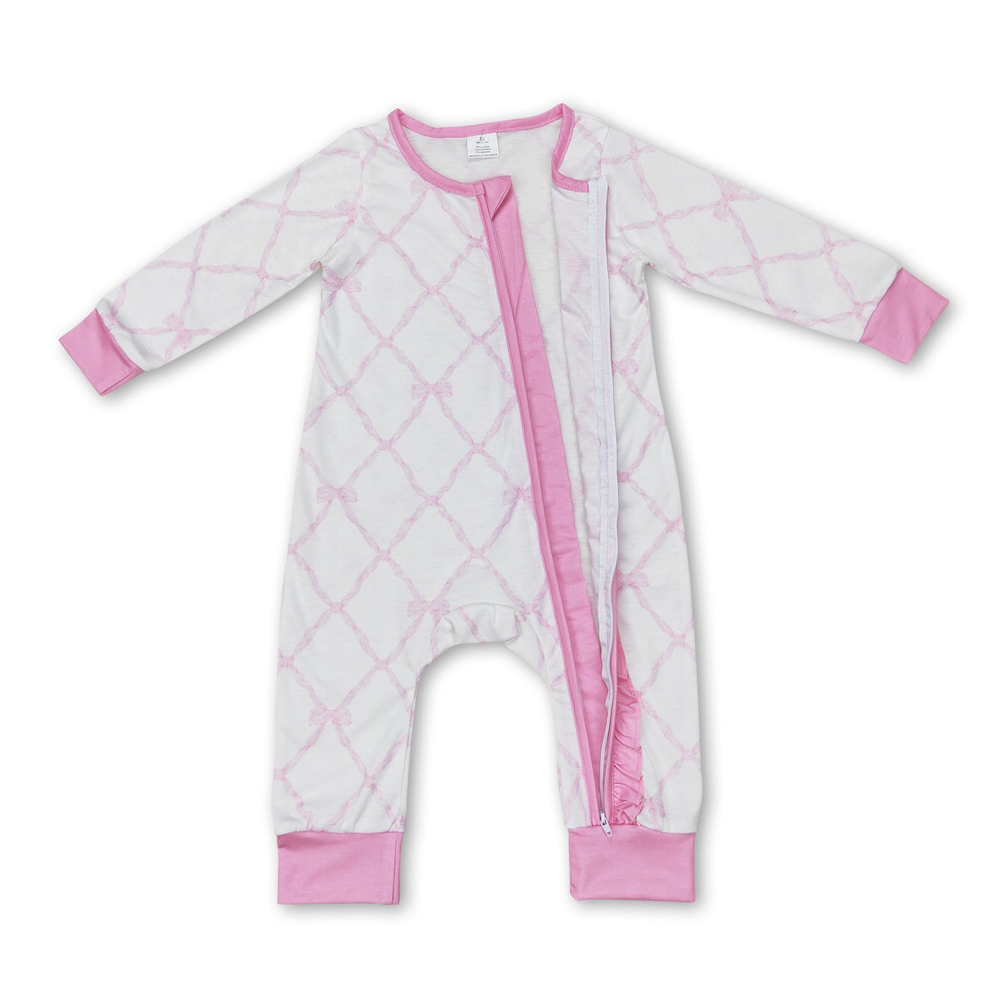 Pink long sleeves bow baby girls zipper romper