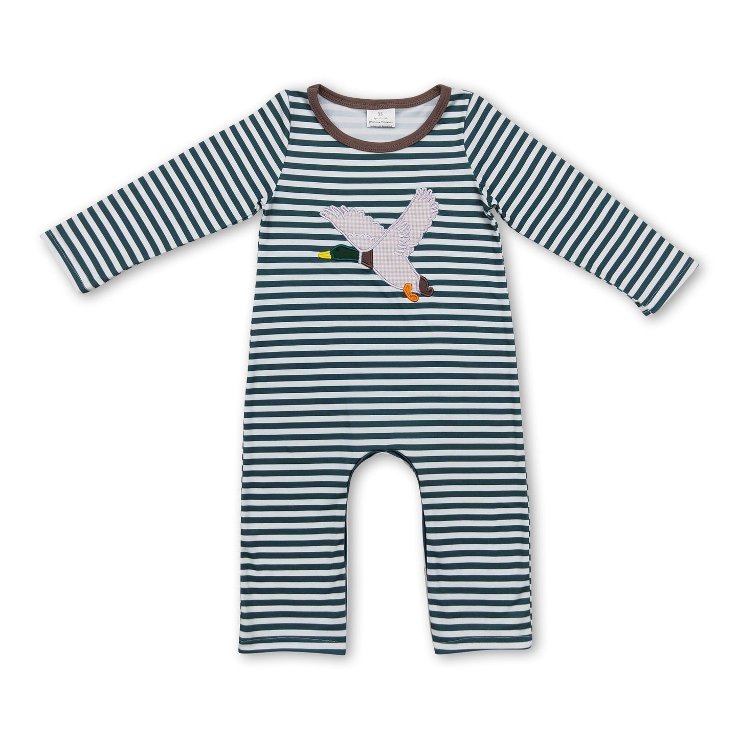 Long sleeves stripe duck baby boy hunting romper