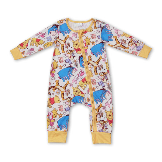 Long sleeves yellow bear baby kids zipper romper