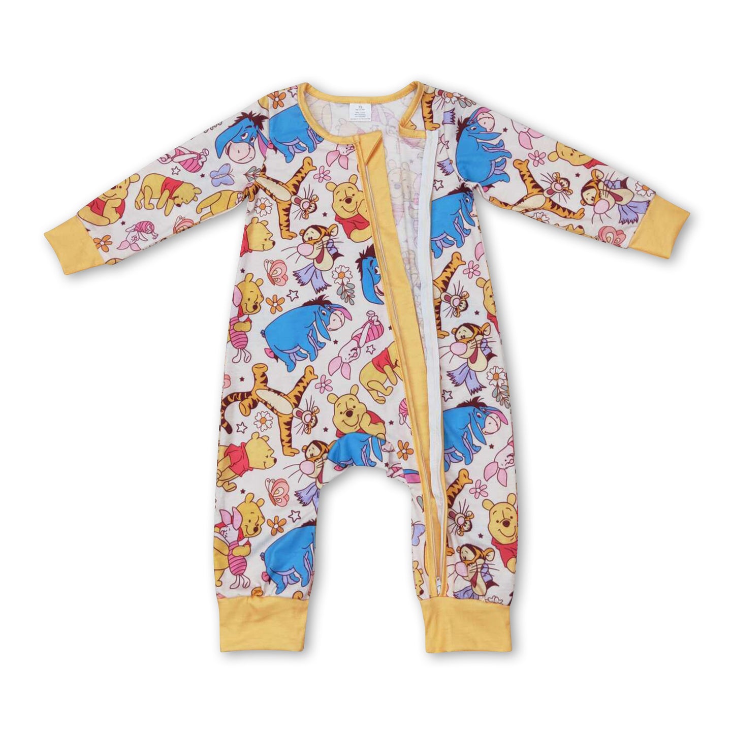 Long sleeves yellow bear baby kids zipper romper