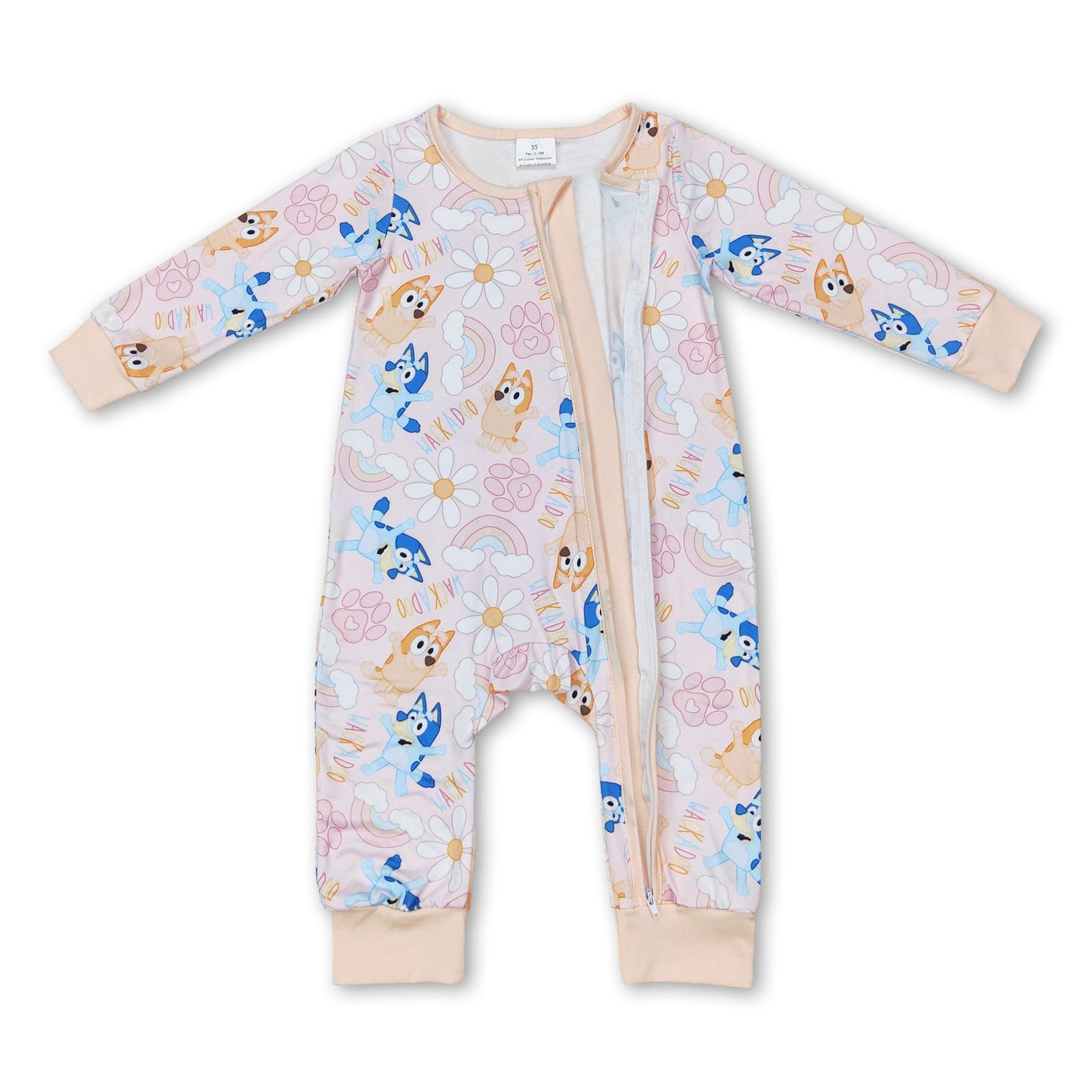 Long sleeves rainbow dog floral baby girls zipper romper