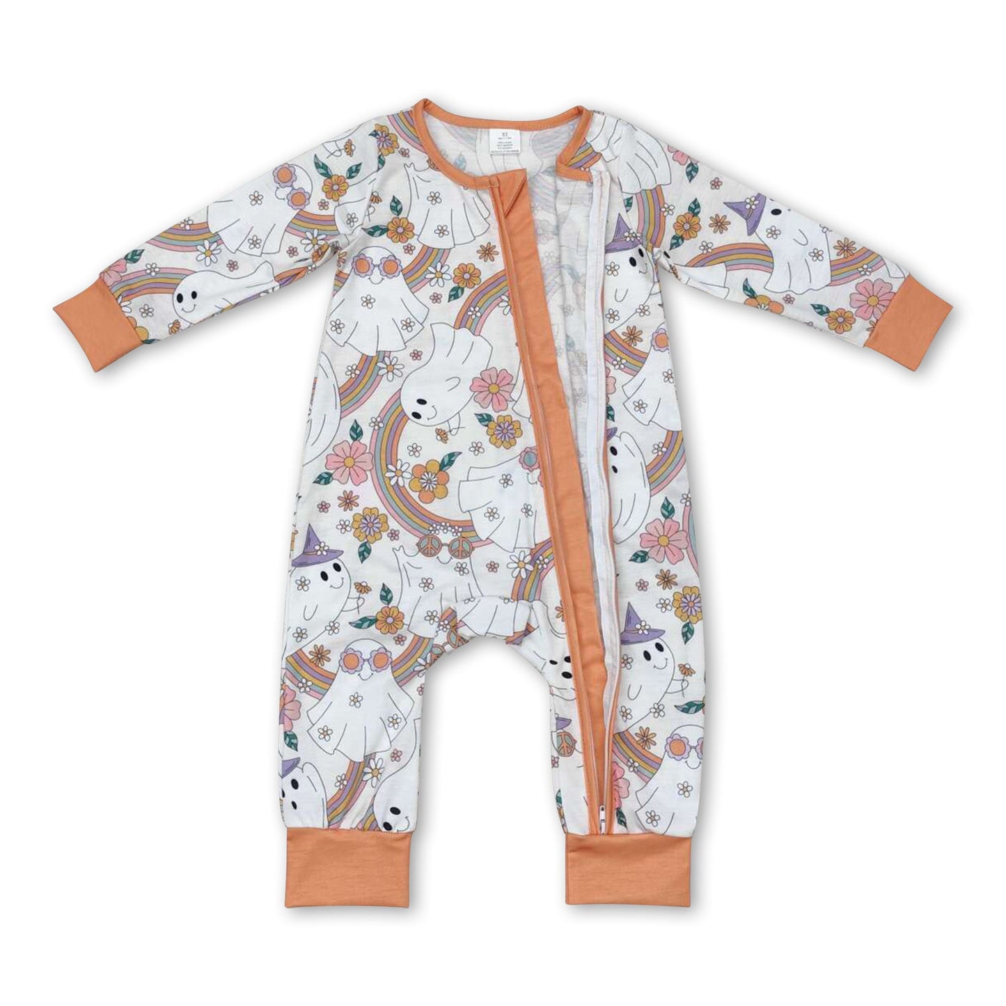 Ghost rainbow floral baby girls Halloween zipper romper