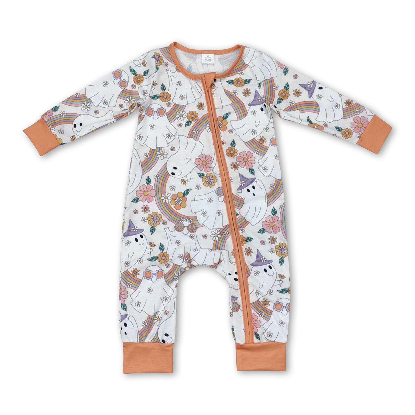 Ghost rainbow floral baby girls Halloween zipper romper