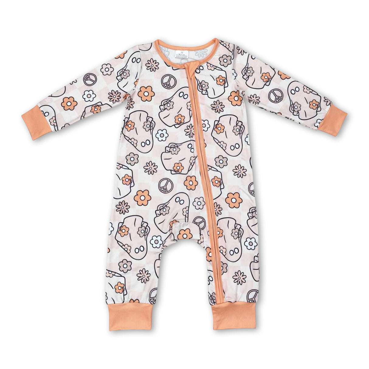 Ghost floral plaid baby girls Halloween zipper romper