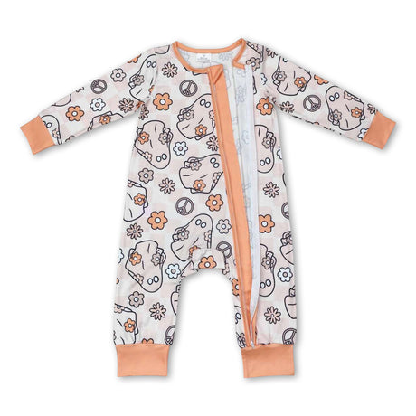 Ghost floral plaid baby girls Halloween zipper romper