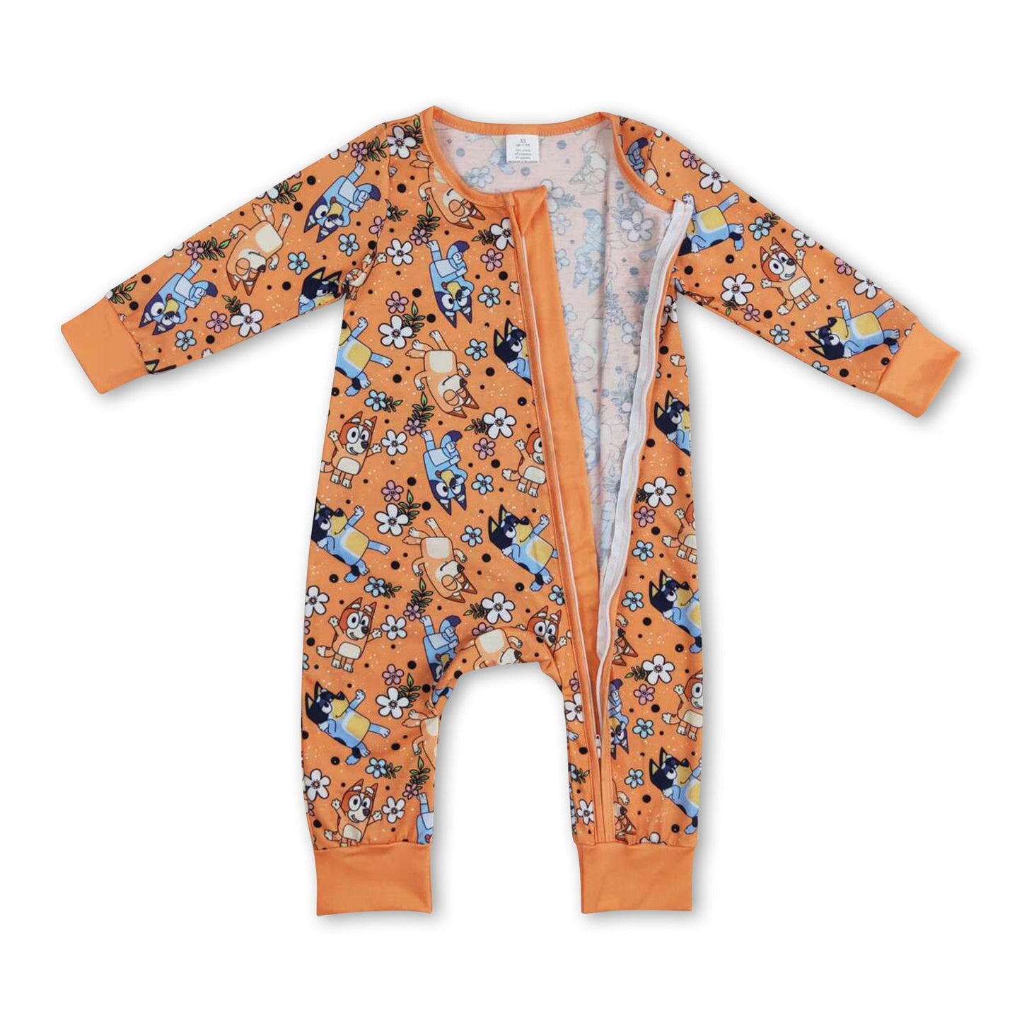 Long sleeves floral dog baby girls zipper romper