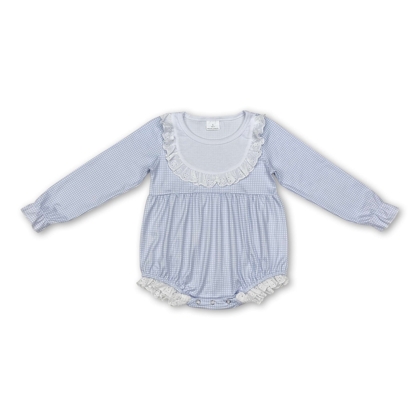 Long sleeves light blue ruffle baby girls romper