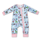 Long sleeves pig bear toy baby girls zipper romper