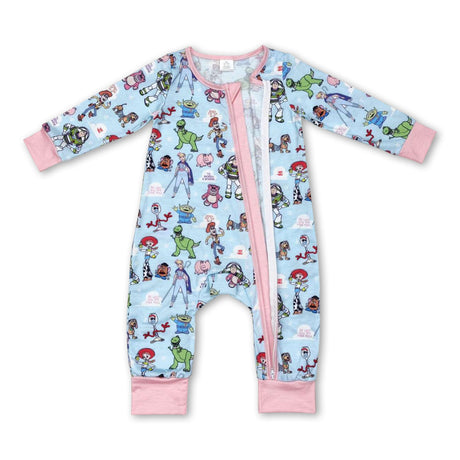 Long sleeves pig bear toy baby girls zipper romper