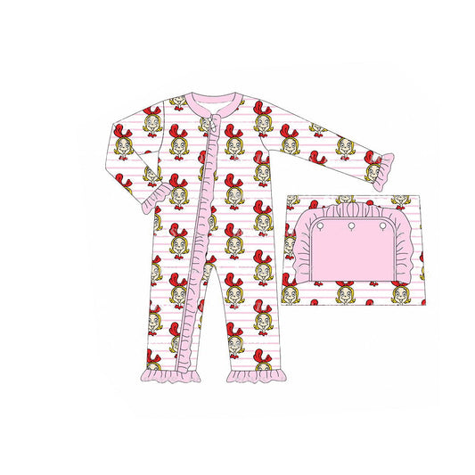 Pink stripe long sleeves baby girls Christmas zipper romper