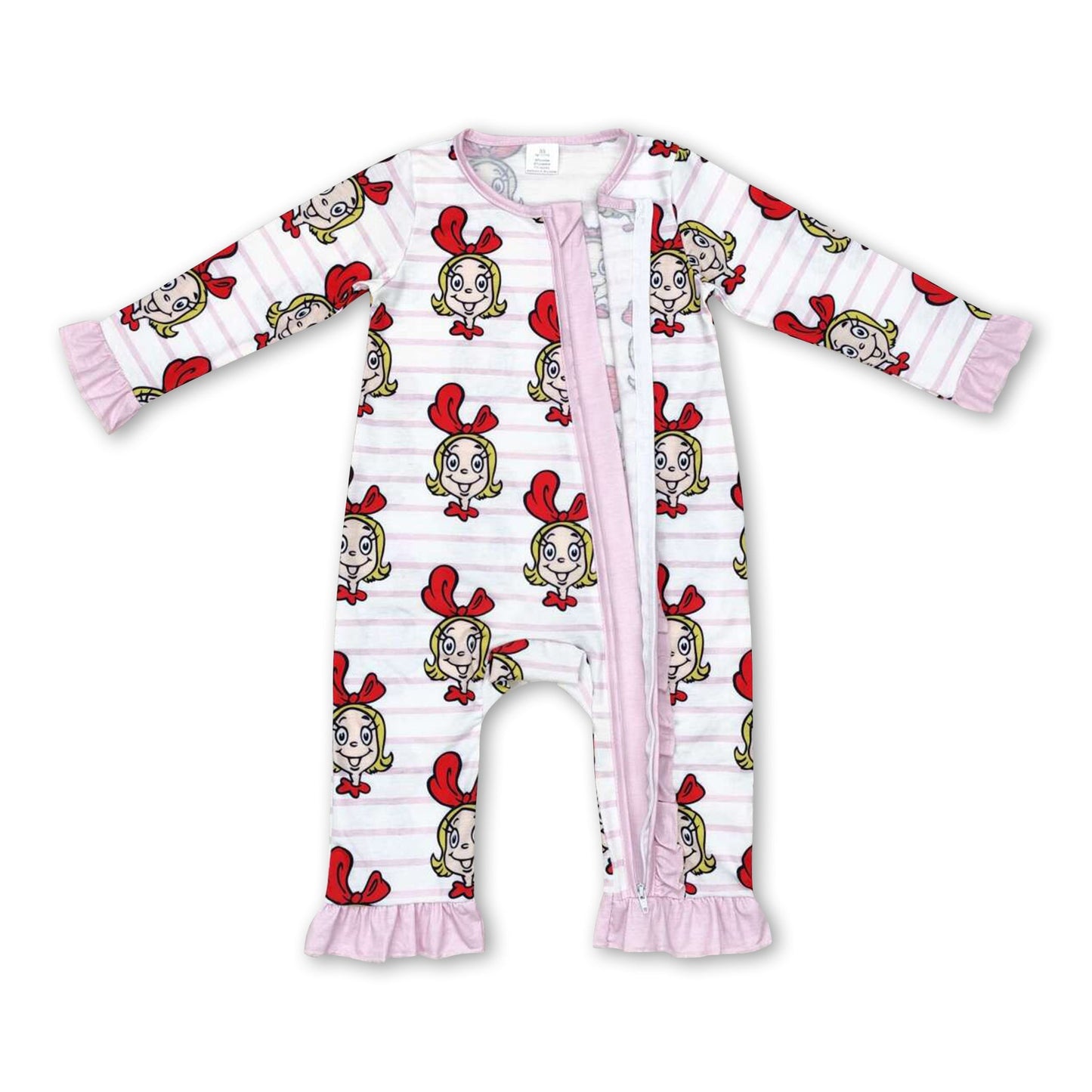 Pink stripe long sleeves baby girls Christmas zipper romper