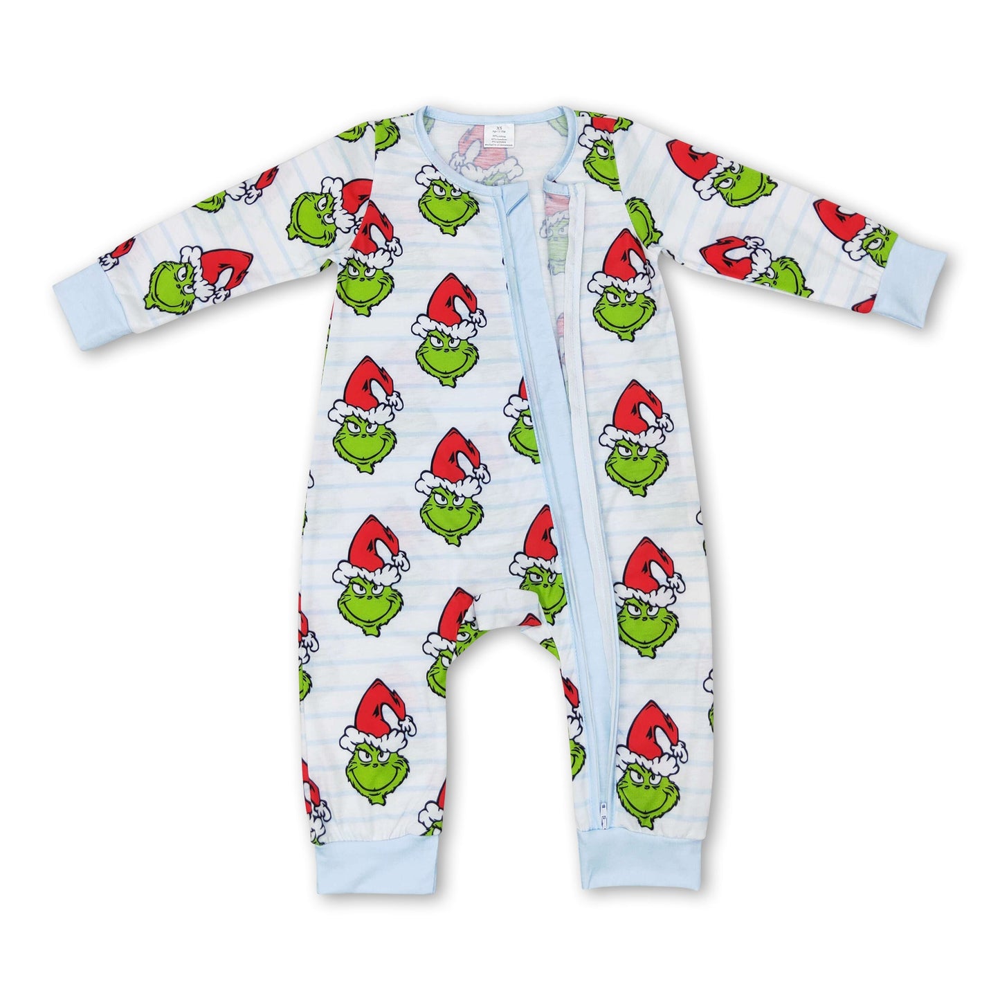 Stripe green face baby boy Christmas zipper romper