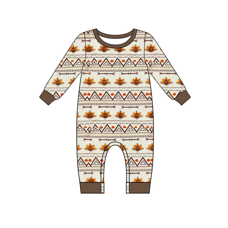 Long sleeves turkey pumpkin baby boy Thanksgiving romper