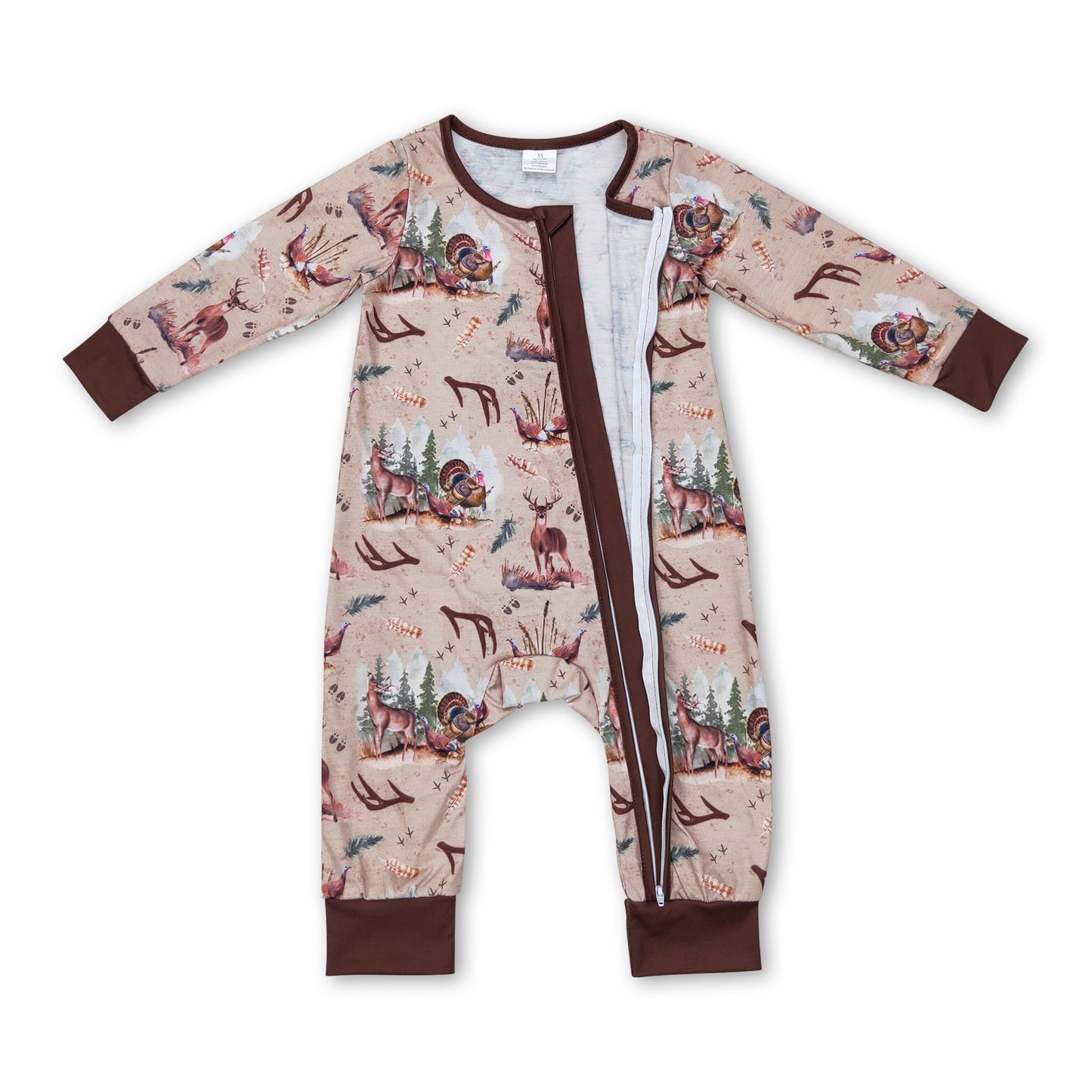 Long sleeves deer turkey baby boy zipper sleeper