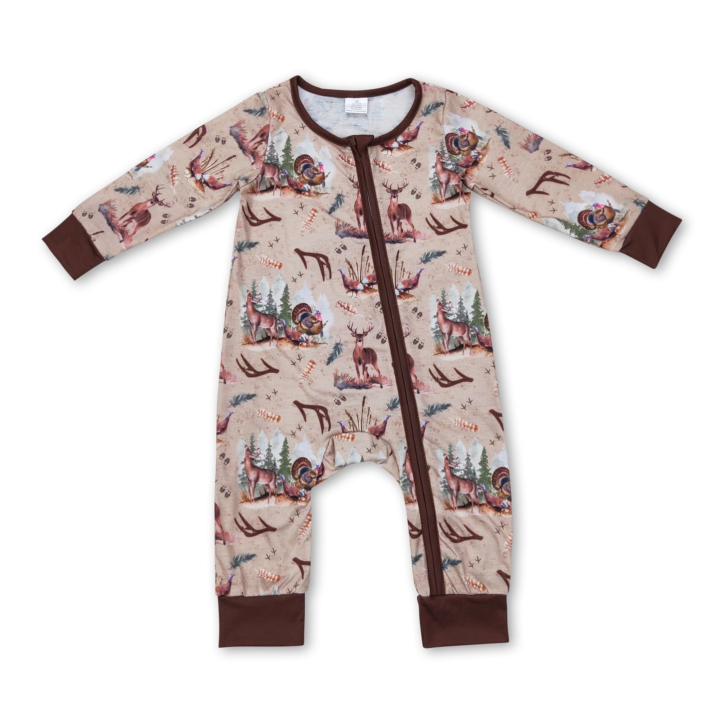 Long sleeves deer turkey baby boy zipper sleeper