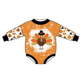 Long sleeves turkey pumpkin baby Thanksgiving romper