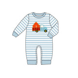 Long sleeves stripe pumpkin truck boy fall romper