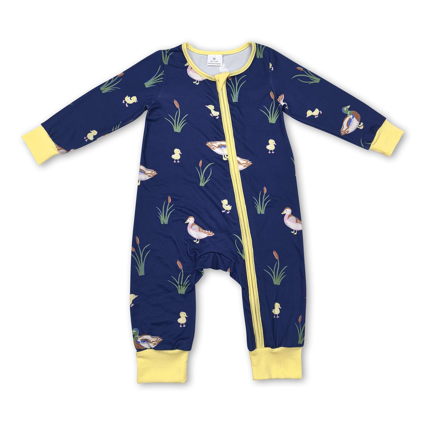 Long sleeves yellow duck baby boys zipper romper