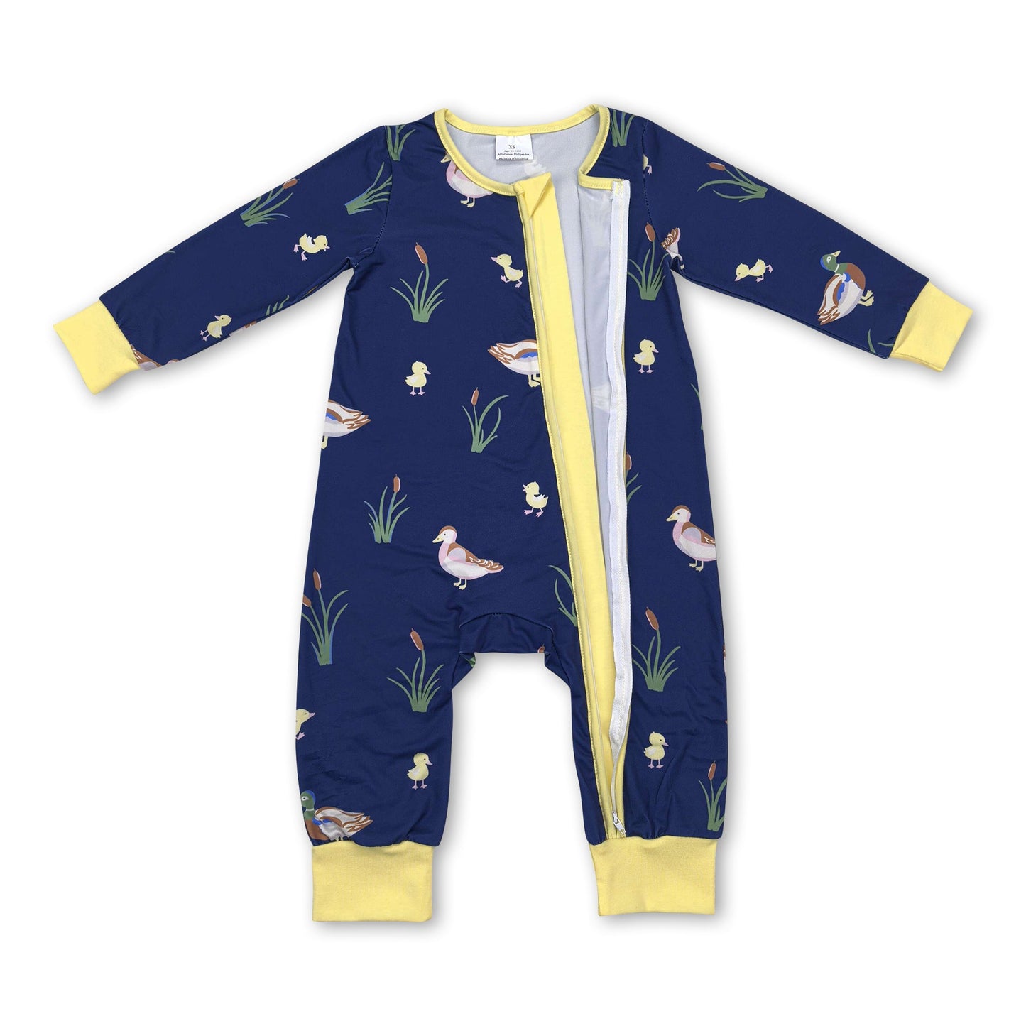 Long sleeves yellow duck baby boys zipper romper