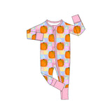 Long sleeves pink plaid pumpkin baby zipper fall romper