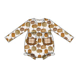 Long sleeves pumpkin pockets baby girls fall romper