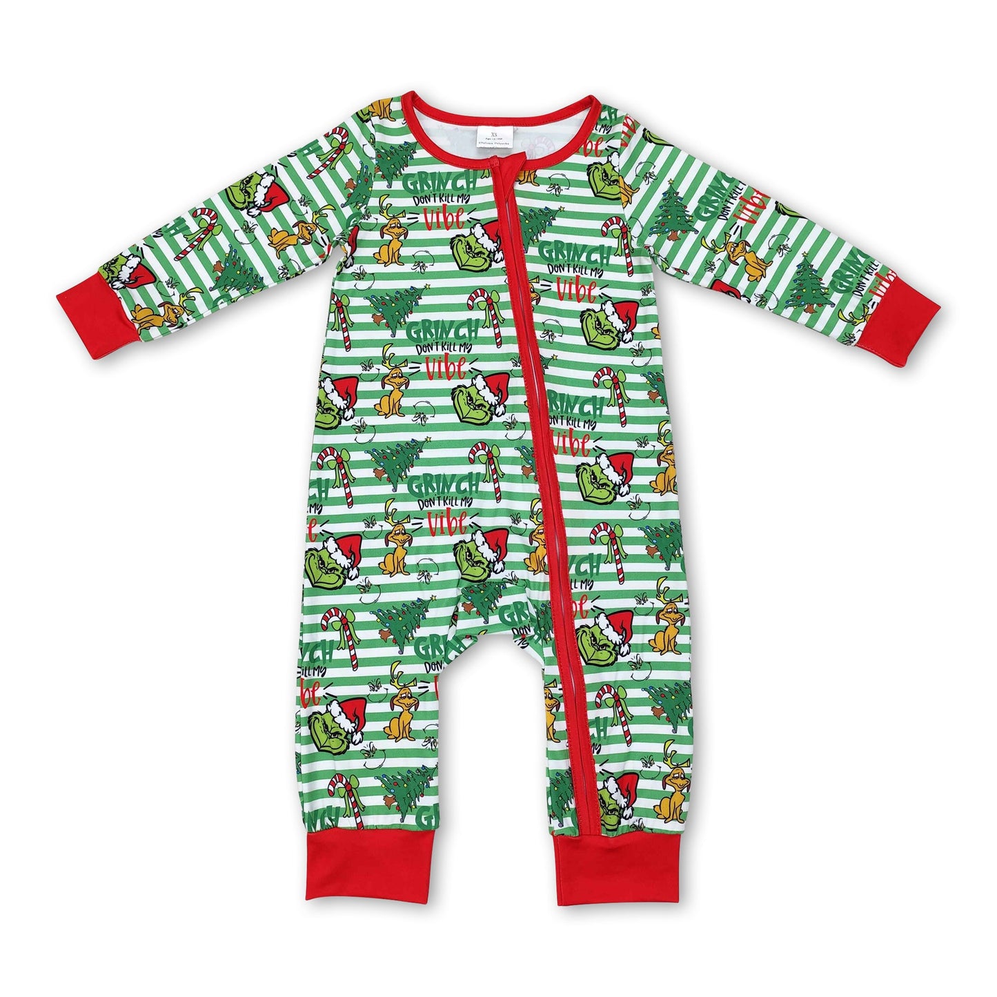 Stripe green face baby boys Christmas zipper romper