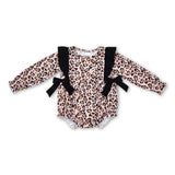 Long sleeves leopard bow baby girls fall romper