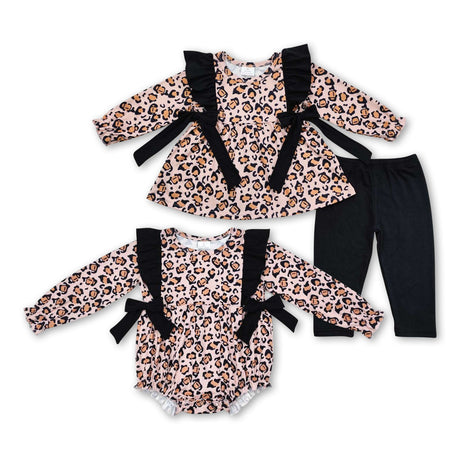 Long sleeves leopard bow baby girls fall romper