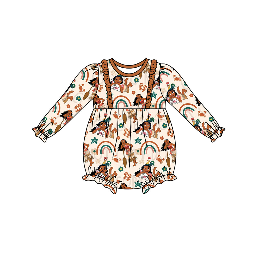 Long sleeves rainbow cow princess baby girls romper