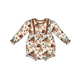 Long sleeves rainbow cow princess baby girls romper