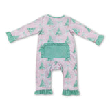 Christmas tree bow baby girls bamboo zipper romper