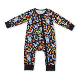 Long sleeves bat dog baby bamboo Halloween zipper romper