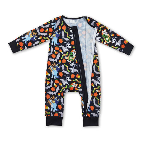 Long sleeves bat dog baby bamboo Halloween zipper romper