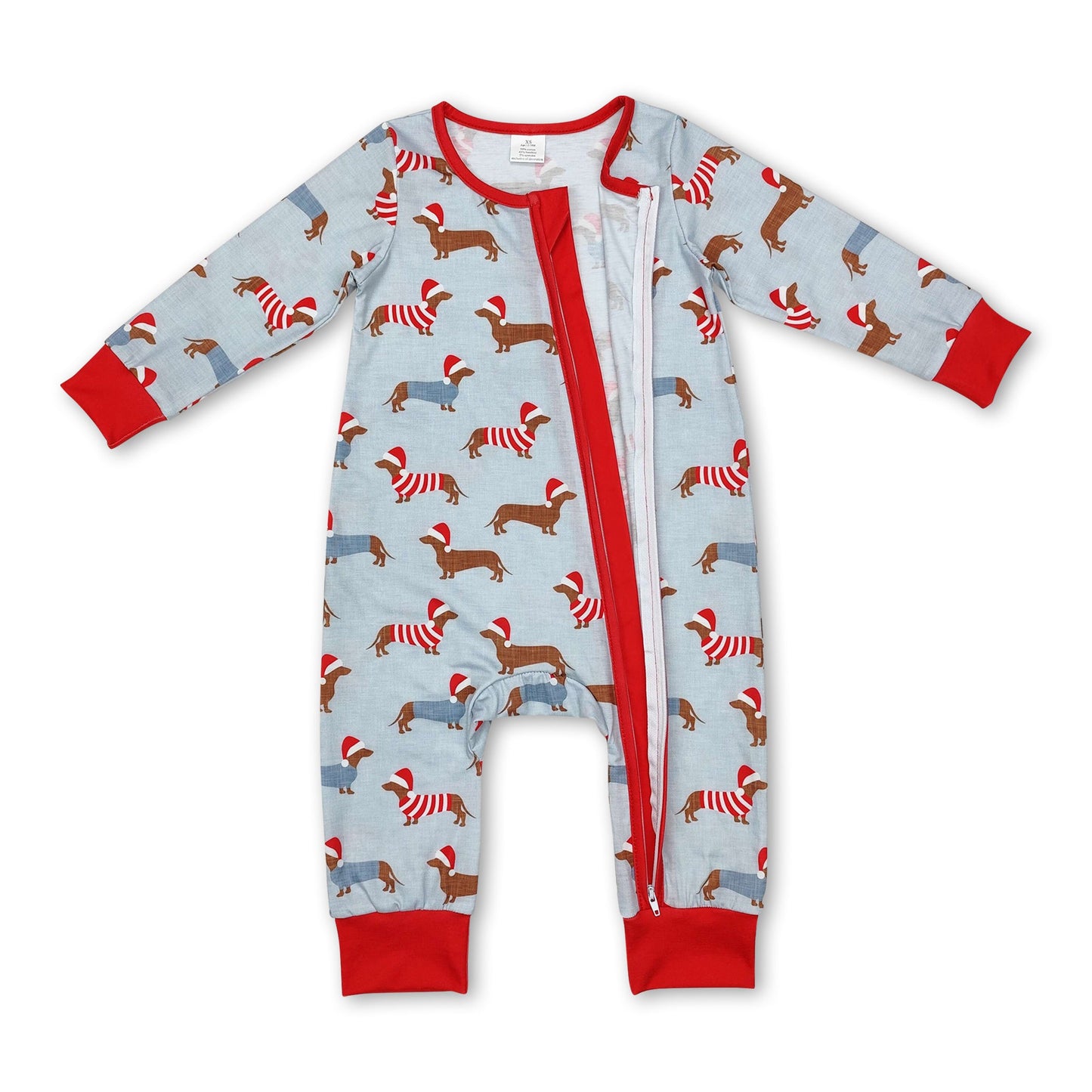 Long sleeves dog baby boy Christmas zipper romper