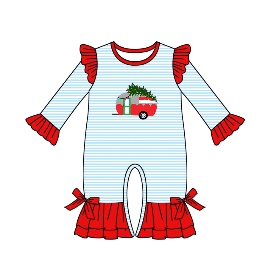 Stripe Christmas tree camping baby girls romper