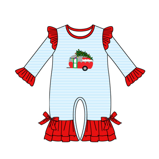 Stripe Christmas tree camping baby girls romper