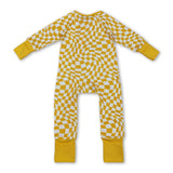 Long sleeves yellow plaid baby kids zipper sleeper