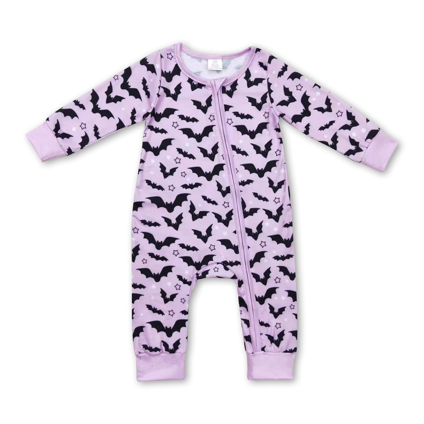 Lavender bat baby girl Halloween bamboo zipper romper