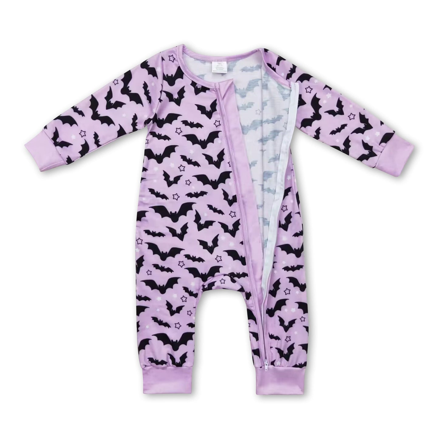 Lavender bat baby girl Halloween bamboo zipper romper