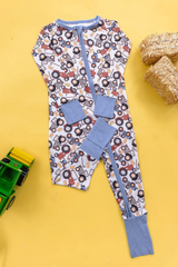 Long sleeves tractor baby boy zipper romper