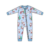 Light blue santa deer baby boy Christmas zipper romper