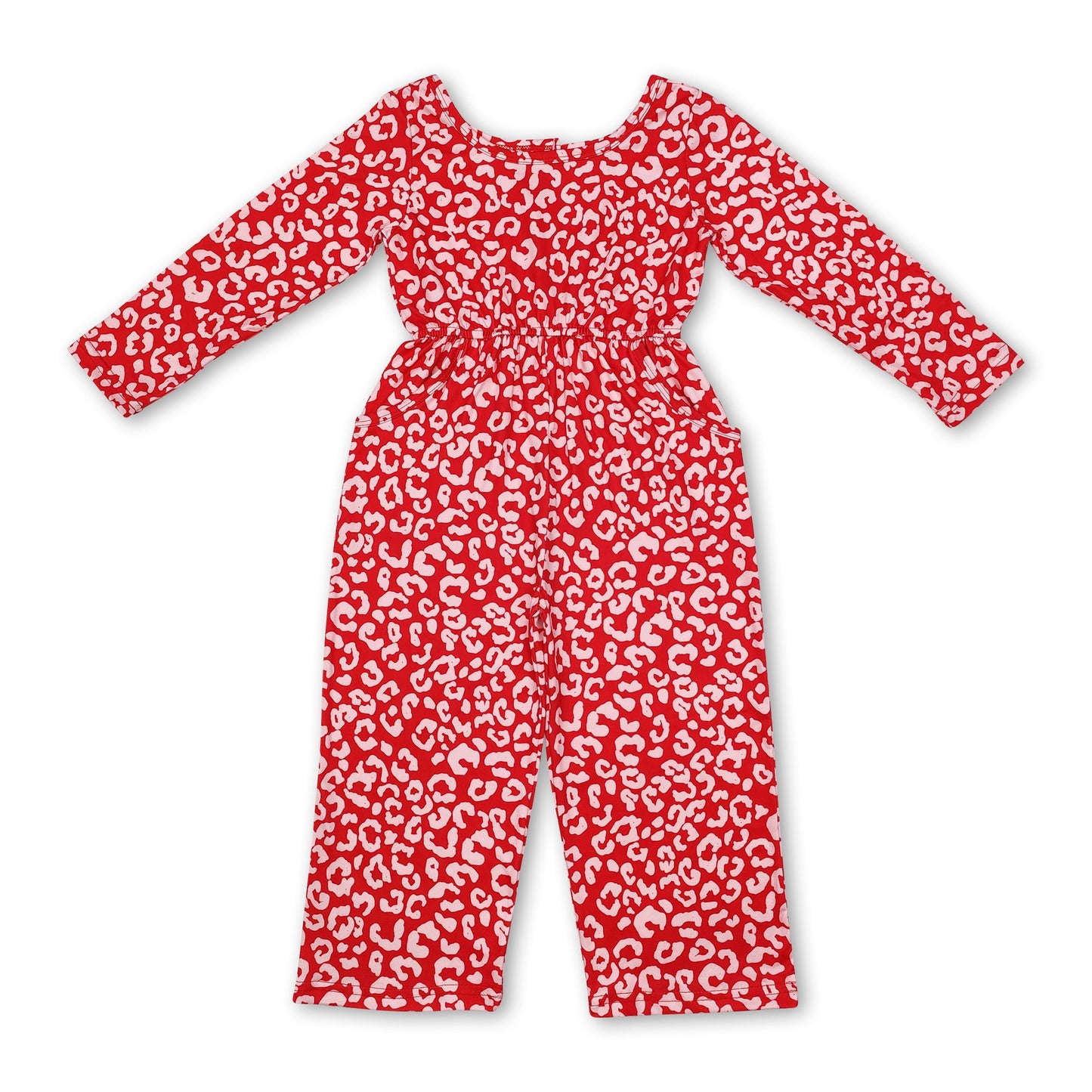 Long sleeves leopard pockets baby girls jumpsuit